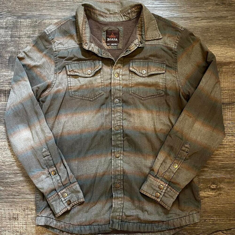 Prana Men's Brown and Khaki Lined Flannel Button Down